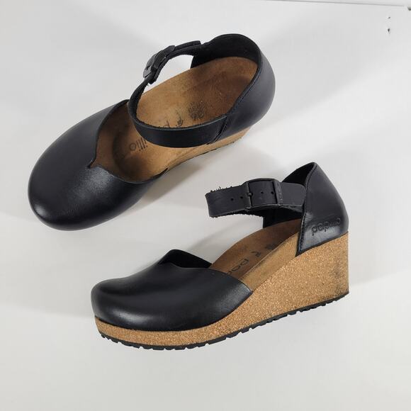 Birkenstock Papillio Mary Jane Wedge Sandal Black Leather Mary Jane Sz 36 5 5.5 - Picture 2 of 15